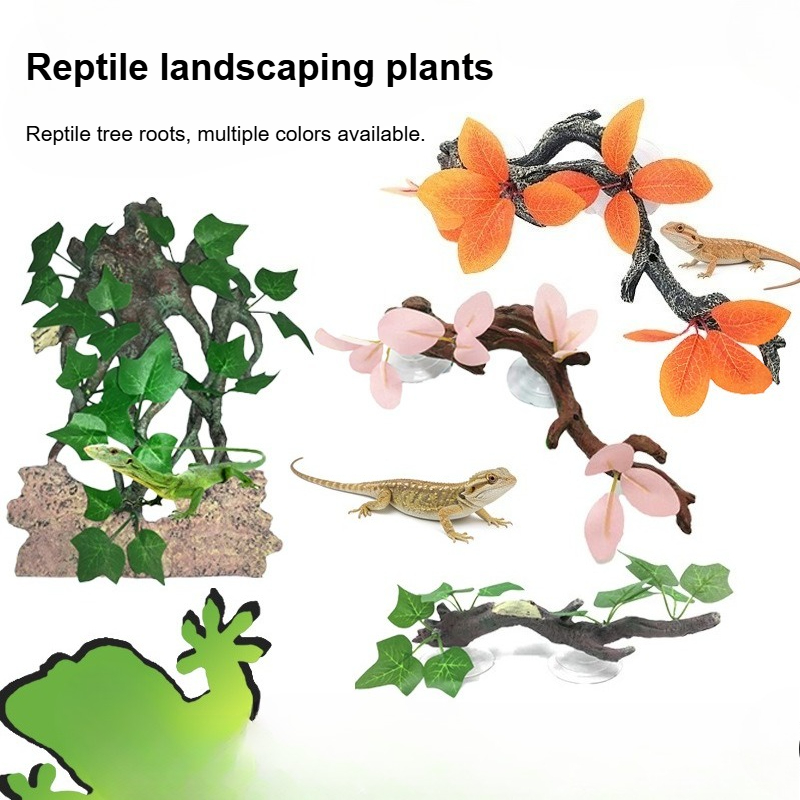 Aquarium Plant Vine - 人工爬虫類テラリウム植物装飾樹脂製のつる状根、トカゲ、カエル、カメ、水槽の景観に