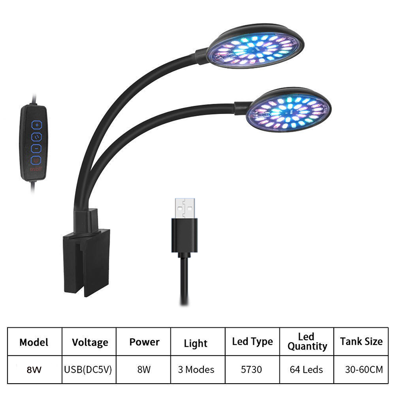 USB 水族館 LED ライト水槽クリップランプフルスペクト - Aquarium Plant Light Spectrum のレビューと価格